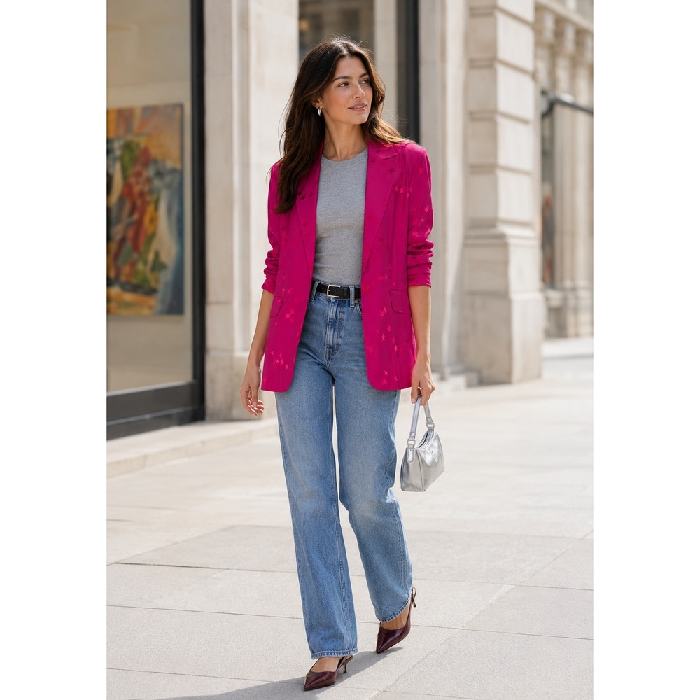 Equipment Tabitha Simmons Pink Star Jacquard Blazer Jacket 10 Pink Celestial
